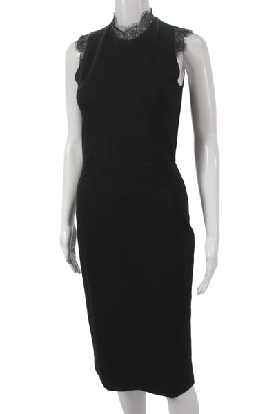 Amanda Uprichard Womens Sheath Dress Black Mock Neck Sleeveless Mid-Calf Size S