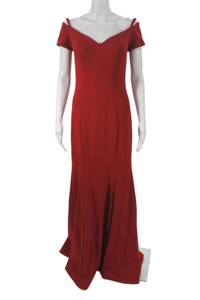 La Femme Womens Red Maxi Sheath Dress V Neck Short Sleeve Zip Polyester Size 6