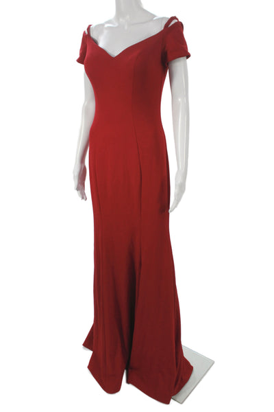 La Femme Womens Red Maxi Sheath Dress V Neck Short Sleeve Zip Polyester Size 6