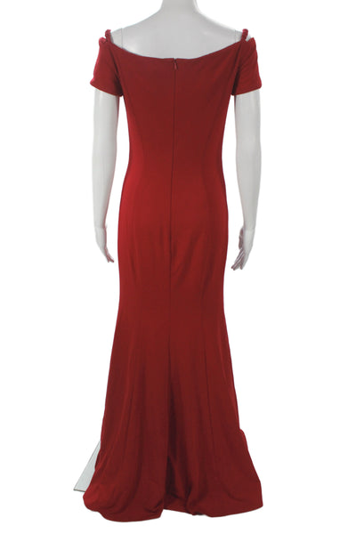 La Femme Womens Red Maxi Sheath Dress V Neck Short Sleeve Zip Polyester Size 6