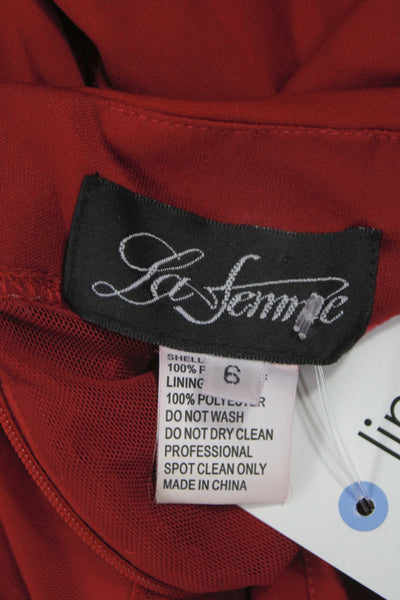 La Femme Womens Red Maxi Sheath Dress V Neck Short Sleeve Zip Polyester Size 6