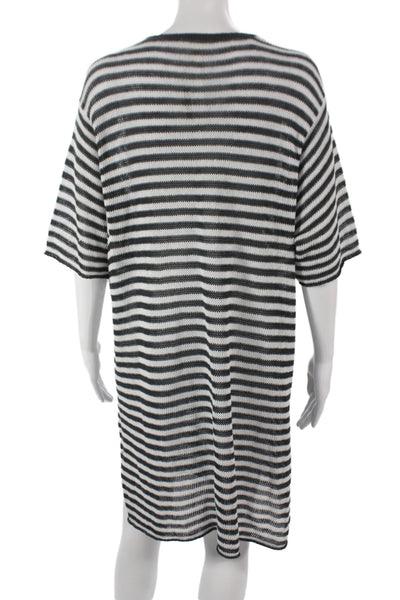 Eileen Fisher Women Sweater T Shirt Dress Black Striped Short Sleeve Size L
