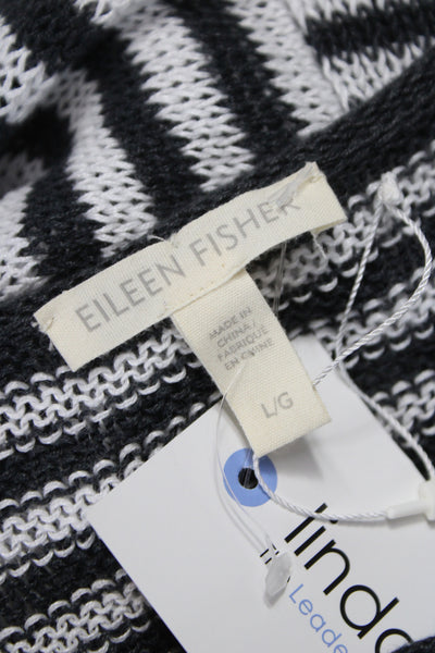 Eileen Fisher Women Sweater T Shirt Dress Black Striped Short Sleeve Size L