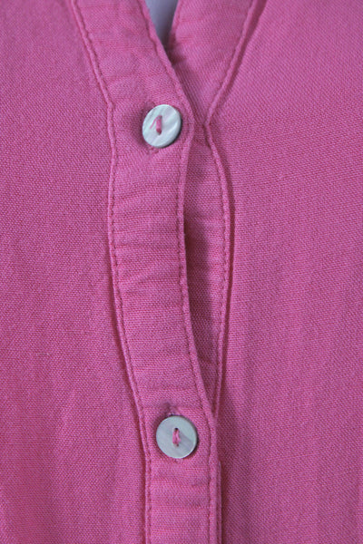 Elan Women Shirt Dress Pink V Neck Button Short Sleeve Long Size XS