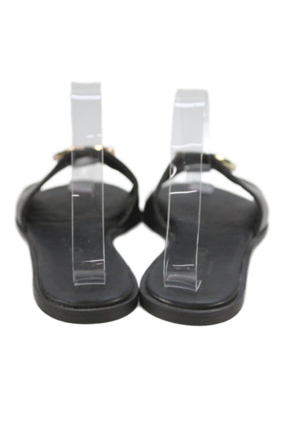 Mario Valentino Womens Single Strap Leather Logo Slide Sandals Black Size 38