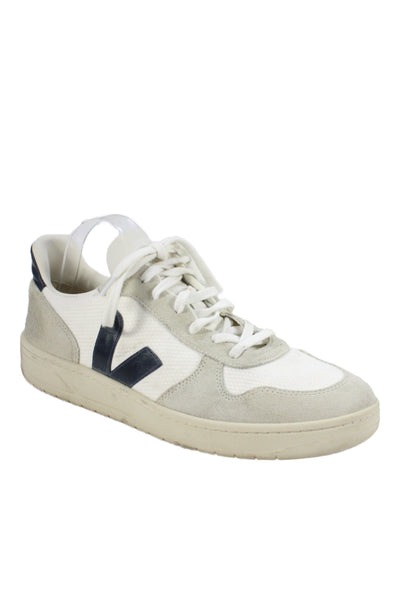 Veja Mens Lace Up Logo Canvas Suede Low Top Sneakers White Gray Navy Size 12