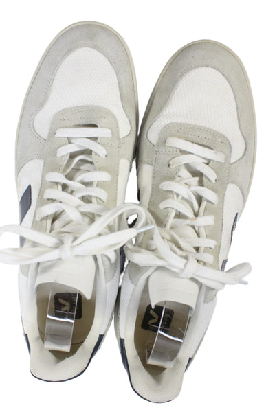 Veja Mens Lace Up Logo Canvas Suede Low Top Sneakers White Gray Navy Size 12
