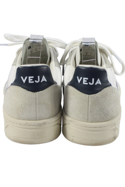 Veja Mens Lace Up Logo Canvas Suede Low Top Sneakers White Gray Navy Size 12