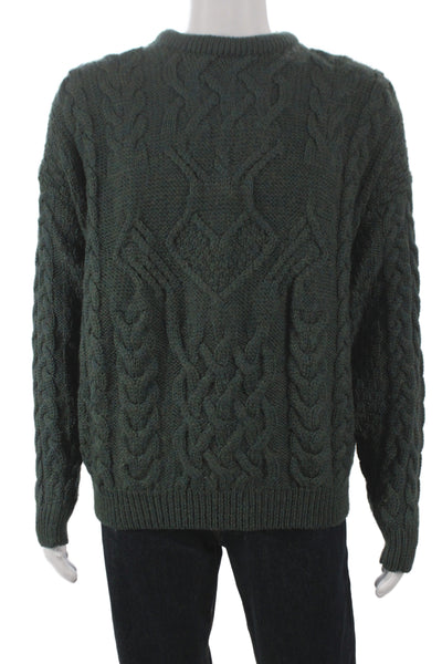 Aran Crafts Mens Pullover Green Merino Wool Organic Cotton Crew Neck Size 2XL