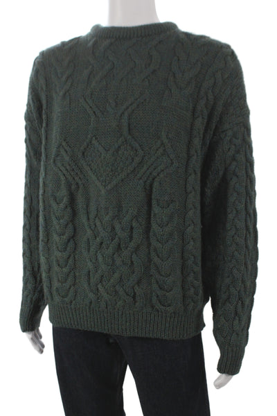 Aran Crafts Mens Pullover Green Merino Wool Organic Cotton Crew Neck Size 2XL