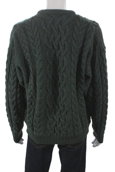 Aran Crafts Mens Pullover Green Merino Wool Organic Cotton Crew Neck Size 2XL