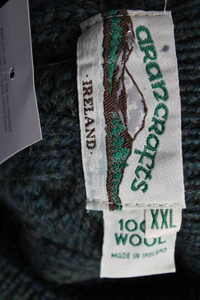 Aran Crafts Mens Pullover Green Merino Wool Organic Cotton Crew Neck Size 2XL