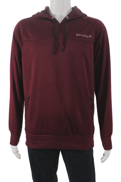 Spyder Mens Pullover Hoodie Red Polyester Drawstring Long Sleeve Size M