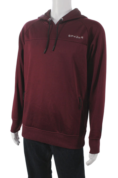 Spyder Mens Pullover Hoodie Red Polyester Drawstring Long Sleeve Size M