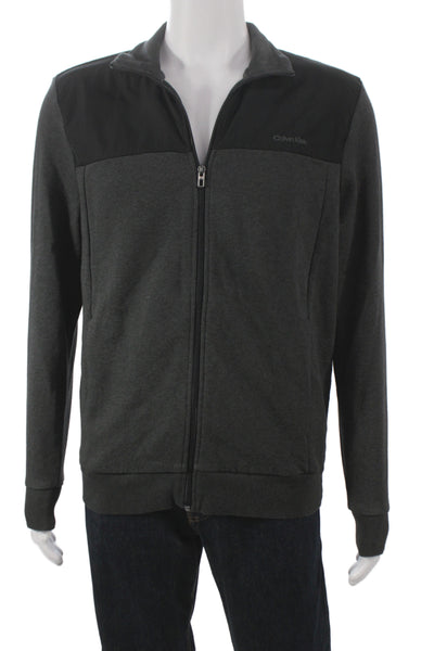 Calvin Klein Mens Windbreaker Dark Gray Collared Zip Long Sleeve Size M