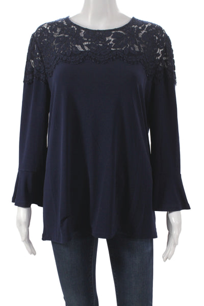 Michael Michael Kors Womens Dark Blue Floral Tunic Blouse Long Sleeve Size XL
