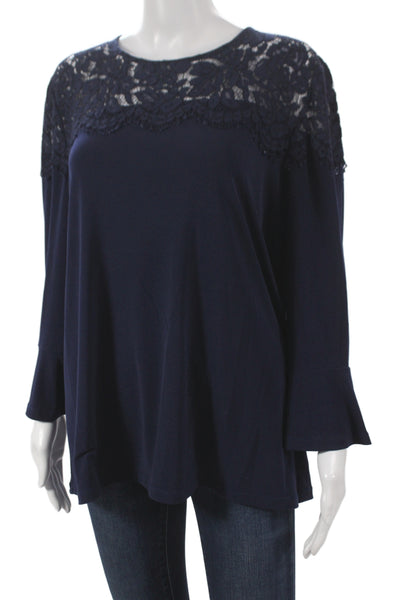 Michael Michael Kors Womens Dark Blue Floral Tunic Blouse Long Sleeve Size XL