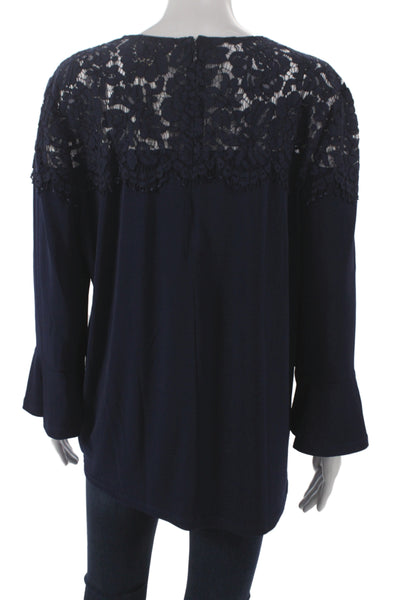 Michael Michael Kors Womens Dark Blue Floral Tunic Blouse Long Sleeve Size XL