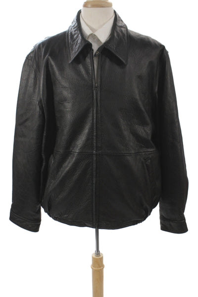 Colebrook Mens Bomber Jacket Leather Black Zip Classic Size XL
