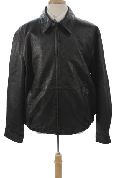 Colebrook Mens Bomber Jacket Leather Black Zip Classic Size XL