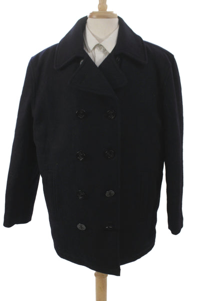 Aberdeen and Skye Mens Pea Coat Blue Wool Blend Button Size L
