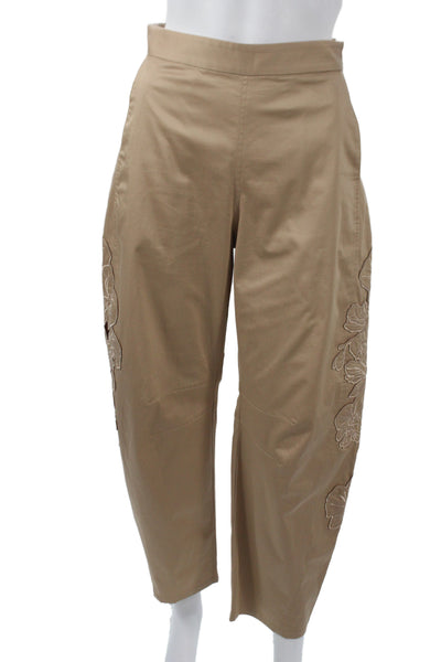 AMUR Women Cropped Khakis Beige Floral Cotton Zip Inseam 26 Size 00