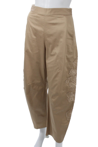 AMUR Women Cropped Khakis Beige Floral Cotton Zip Inseam 26 Size 00