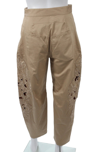 AMUR Women Cropped Khakis Beige Floral Cotton Zip Inseam 26 Size 00