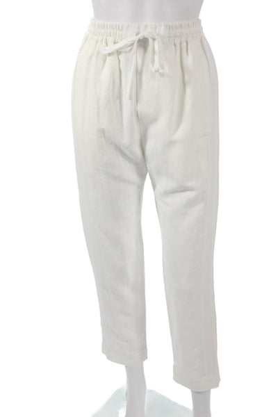 Pharaoh Women Cropped Jogger Pants White Drawstring Linen Cotton Size XS