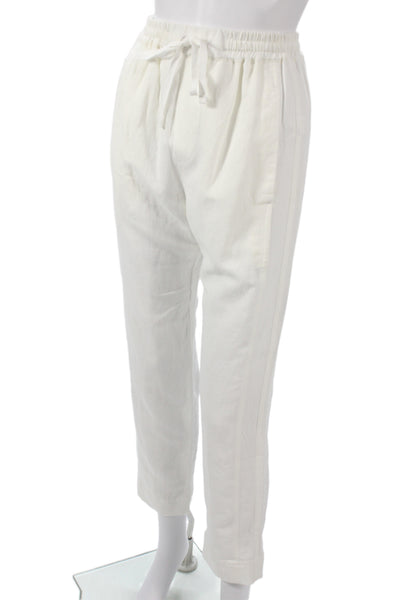 Pharaoh Women Cropped Jogger Pants White Drawstring Linen Cotton Size XS