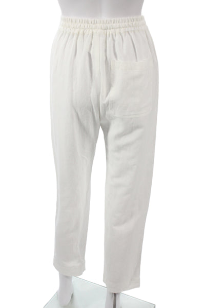 Pharaoh Women Cropped Jogger Pants White Drawstring Linen Cotton Size XS