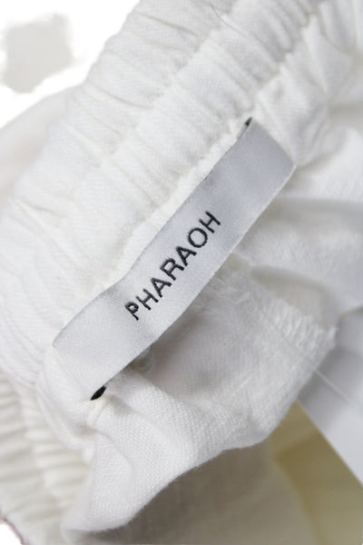 Pharaoh Women Cropped Jogger Pants White Drawstring Linen Cotton Size XS