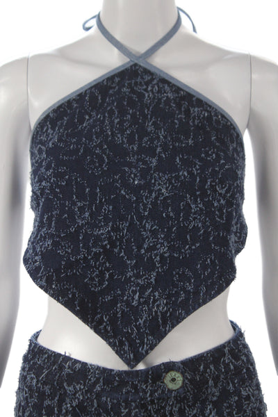 Di Petsa Women Blue Flecked Cotton Halter Set Sleeveless Jeans Size S