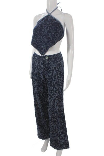 Di Petsa Women Blue Flecked Cotton Halter Set Sleeveless Jeans Size S