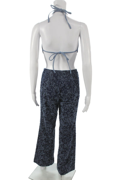 Di Petsa Women Blue Flecked Cotton Halter Set Sleeveless Jeans Size S