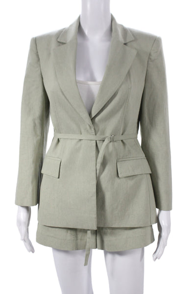 Zara Unisex 2 Piece Blazer Suit Pants Green Acetate Long Sleeve Size XS