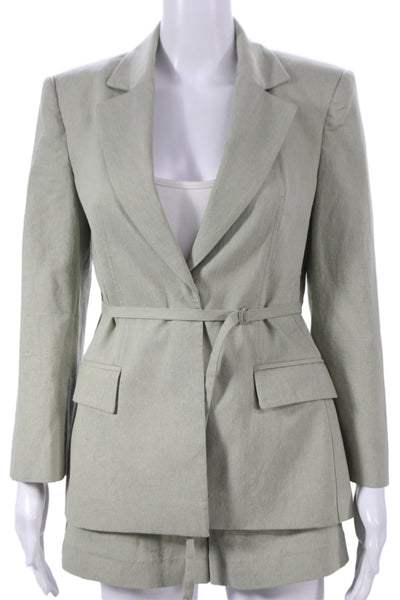 Zara Unisex 2 Piece Blazer Suit Pants Green Acetate Long Sleeve Size XS