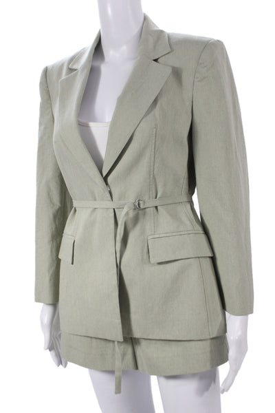 Zara Unisex 2 Piece Blazer Suit Pants Green Acetate Long Sleeve Size XS