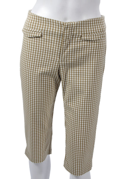 Zara Women 2 Piece Check Collared Drawstring Shorts Tan Size S