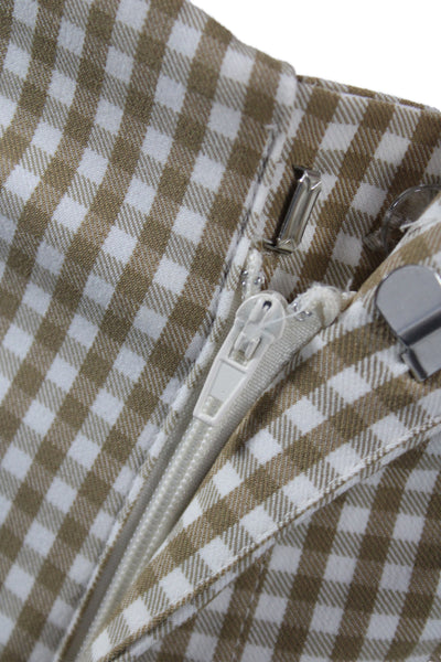 Zara Women 2 Piece Check Collared Drawstring Shorts Tan Size S