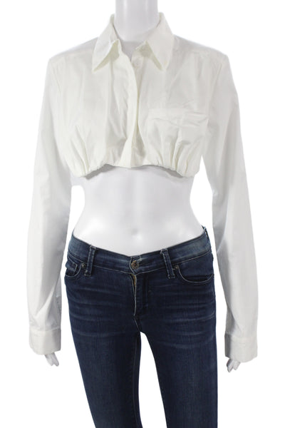 Christopher Esber Womens Cropped Collared Button-Up Long Sleeve White Size 8