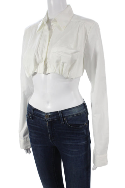 Christopher Esber Womens Cropped Collared Button-Up Long Sleeve White Size 8