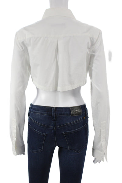 Christopher Esber Womens Cropped Collared Button-Up Long Sleeve White Size 8