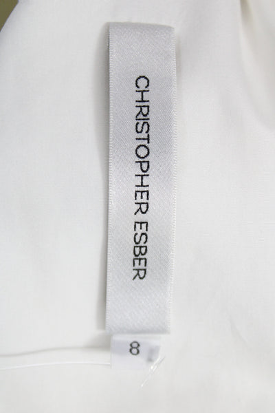 Christopher Esber Womens Cropped Collared Button-Up Long Sleeve White Size 8