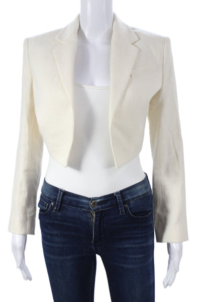 A.L.C. Women Blazer Beige Linen Cotton Collared Long Sleeve Classic Size 0