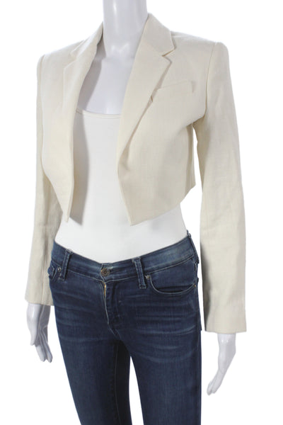 A.L.C. Women Blazer Beige Linen Cotton Collared Long Sleeve Classic Size 0