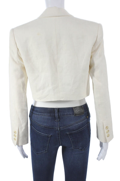 A.L.C. Women Blazer Beige Linen Cotton Collared Long Sleeve Classic Size 0