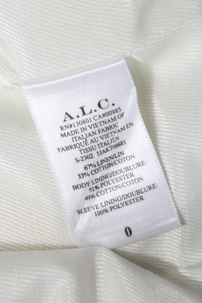 A.L.C. Women Blazer Beige Linen Cotton Collared Long Sleeve Classic Size 0