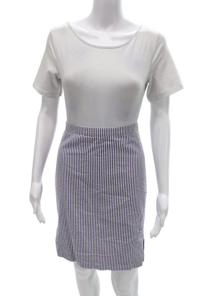 J Crew Women Blue Striped Cotton Straight Pencil Skirt Knee Length Size 00