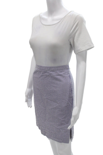 J Crew Women Blue Striped Cotton Straight Pencil Skirt Knee Length Size 00